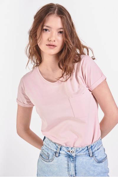 Gładki t-shirt z kieszonką na piersi Gładki t-shirt z kieszonką na piersi
