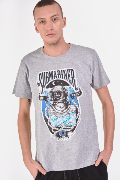 T-shirt z melanżowego materiału z motywem nurkowania T-shirt z melanżowego materiału z motywem nurkowania