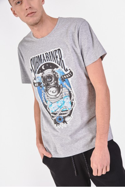 T-shirt z melanżowego materiału z motywem nurkowania T-shirt z melanżowego materiału z motywem nurkowania