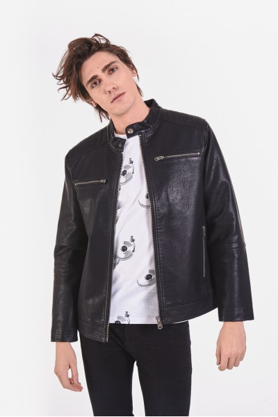 Kurtka biker z imitacji skóry ze stójką Kurtka biker z imitacji skóry ze stójką