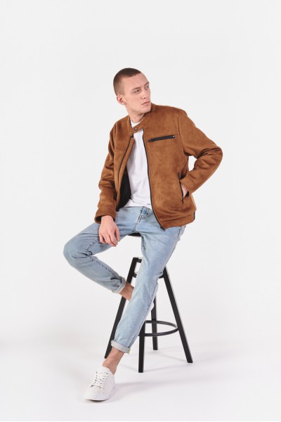 Kurtka biker z imitacji brązowego zamszu Kurtka biker z imitacji brązowego zamszu