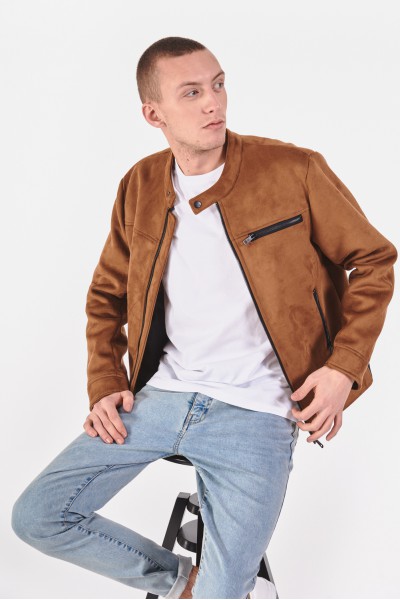 Kurtka biker z imitacji brązowego zamszu Kurtka biker z imitacji brązowego zamszu