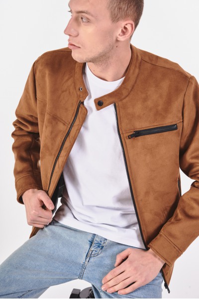 Kurtka biker z imitacji brązowego zamszu Kurtka biker z imitacji brązowego zamszu