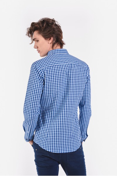 Bawełniana koszula slim w niebieską kratę Bawełniana koszula slim w niebieską kratę