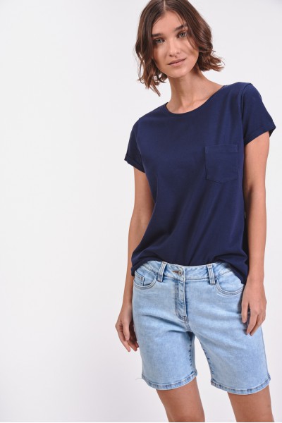 Gładki t-shirt z kieszonką na piersi Gładki t-shirt z kieszonką na piersi