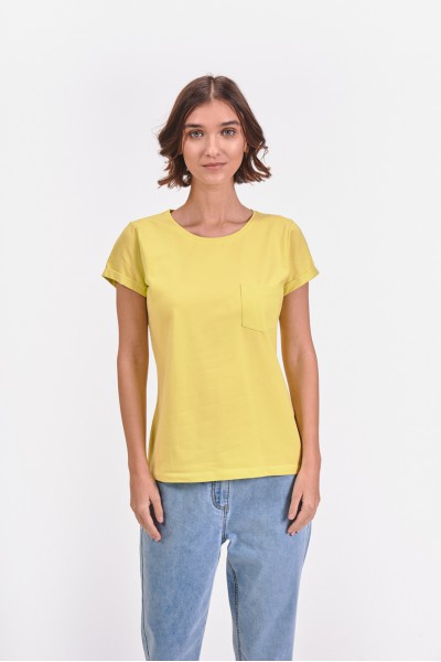 Gładki t-shirt z kieszonką na piersi Gładki t-shirt z kieszonką na piersi