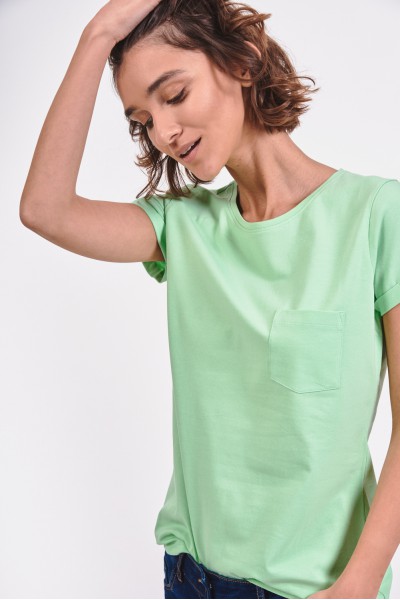 Gładki t-shirt z kieszonką na piersi Gładki t-shirt z kieszonką na piersi