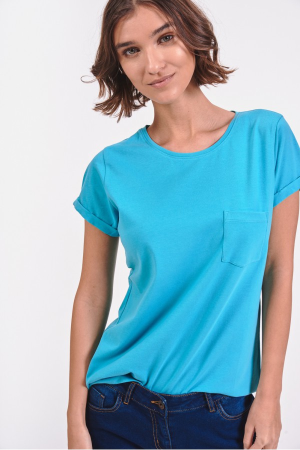 Gładki t-shirt z kieszonką na piersi Gładki t-shirt z kieszonką na piersi