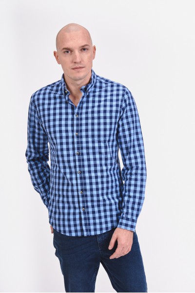 Bawełniana koszula slim w niebieską kratę Bawełniana koszula slim w niebieską kratę