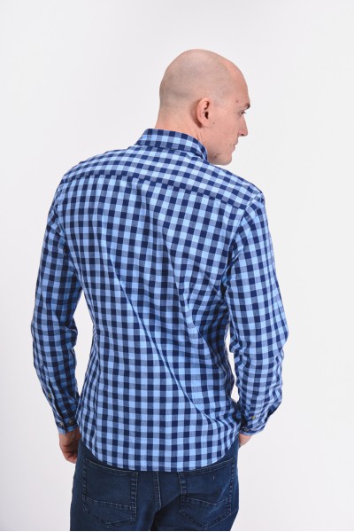 Bawełniana koszula slim w niebieską kratę Bawełniana koszula slim w niebieską kratę