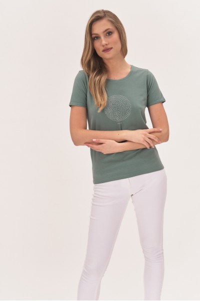 Bawełniany t-shirt z kryształkami Bawełniany t-shirt z kryształkami